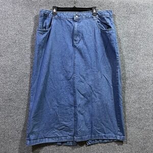 Jessica London Pencil Skirt Womens 18W Blue Denim Cotton Back Slit Everyday Wear